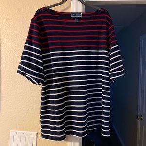 Striped boat neck top.
